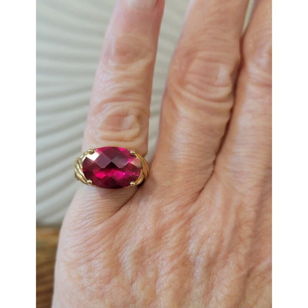 Lab Created Ruby Ring, Gold Plated, 925 Sterling Silver - Size 5 - 1980s